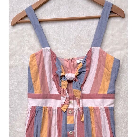 Madewell Tie-Front Cutout Dress in Sherbet Stripe, Size 6 - Picture 6 of 14